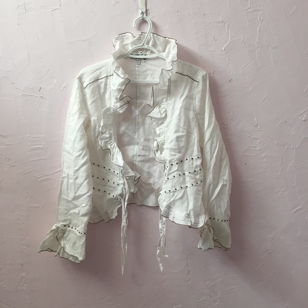 Svetlana Studded + Laced Trim Baronesses Blouse White Shirt Collar and Frills